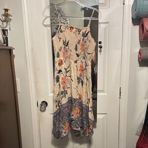 Angie Floral Maxi Dress with Cream, Orange, and Purple Accents